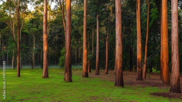 Obraz Tranquil Forest Scene with Tall Trees and Soft Morning Light