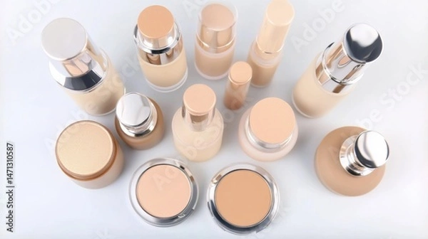 Obraz Assortment of Cosmetic Products in Various Containers on White Background