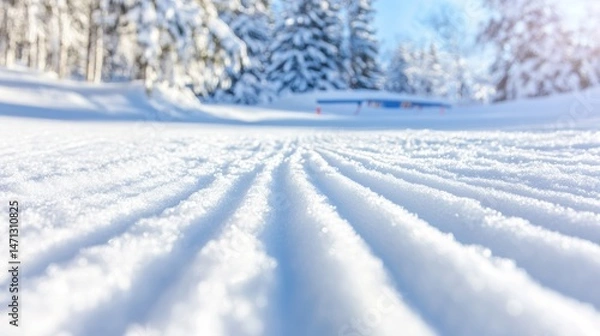 Obraz Freshly Groomed Snow Trail in a Scenic Winter Wonderland Landscape