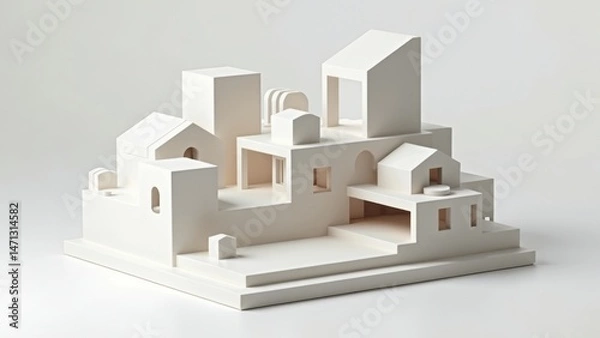 Fototapeta White block shaped building model diagram