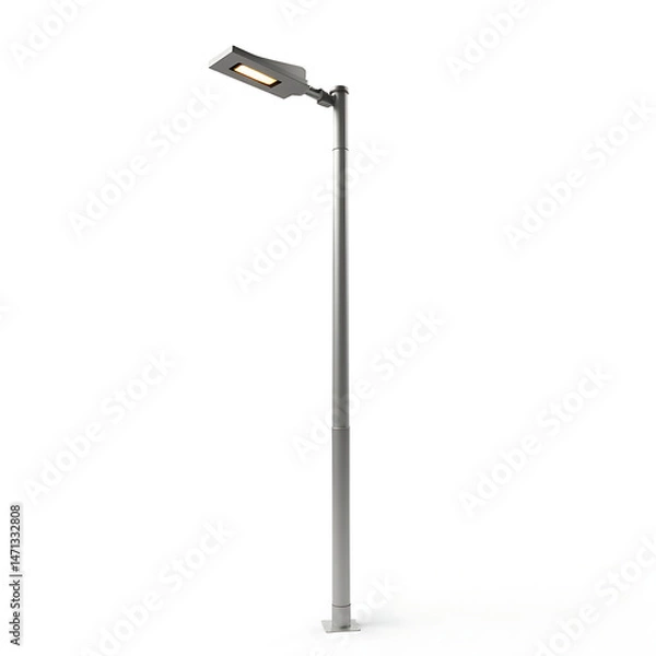 Fototapeta sleek_silver_street_light_pole_with_minimalist_design_isolated_on_white_