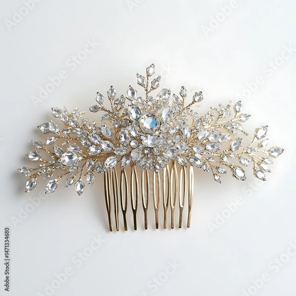 Fototapeta wedding_comb_with_crystal_embellishments_sparkling_on_white