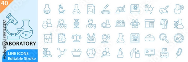 Fototapeta Laboratory icon set. Containing experiment, test tube, microscope, lab and more. Solid vector icons collection.
