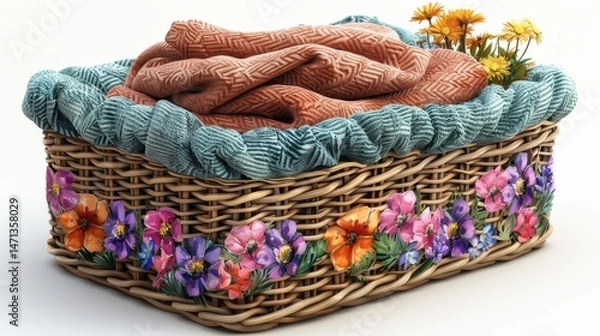 Obraz Household Everyday Items Realistic laundry basket with towels