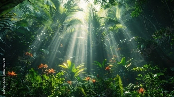 Obraz Nature and Plants Sunlight through dense green forest