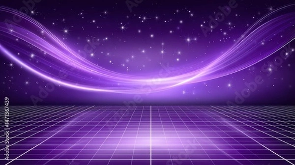 Obraz A high resolution abstract digital landscape glows with purple energy waves above a grid in a glo 3-standard v2-6x style graphic design.