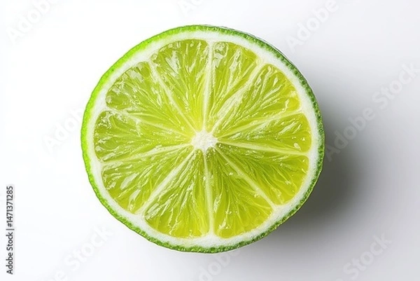 Fototapeta A bright, refreshing lime sliced in half, showing its juicy, green interior against a white backdrop