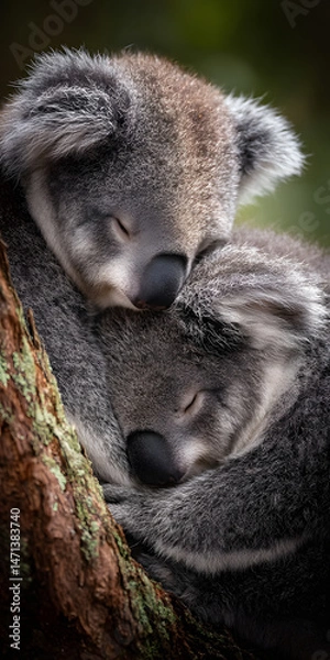 Fototapeta Cuddly Koalas Nestled in a Eucalyptus Tree