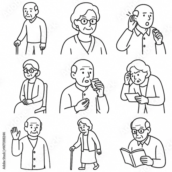 Fototapeta 老人(おじいちゃん＆おばあちゃん)のイラストセット
