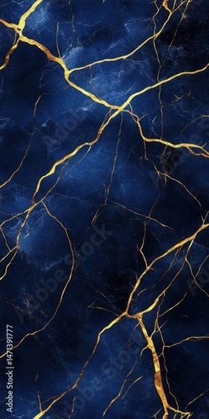 Obraz Deep Blue Marble with Gold Veins (4)