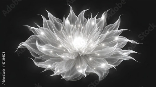 Obraz Ethereal abstract flower formed from flowing digital code shimmers with light creating a modern and technological artistic representation.