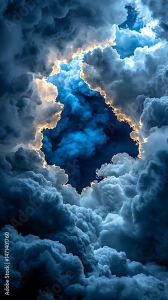 Obraz Dramatic Dark Blue Cloudscape at Night with Golden Light