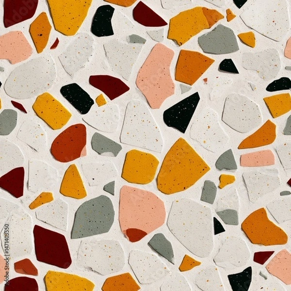 Fototapeta Terrazzo flooring marble stone wall texture abstract background. White terrazzo floor tile on cement surface