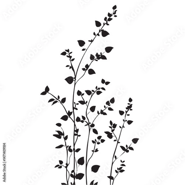 Fototapeta Small leaf plant silhouette pattern wallpaper. Black and white. minimal artwork. simple template. tattoo design. card and package. Vector illustration.