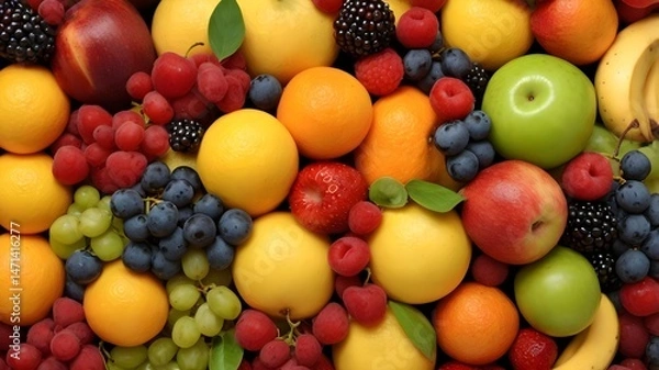Fototapeta colorful mixed fruits used as background. Generated with AI
