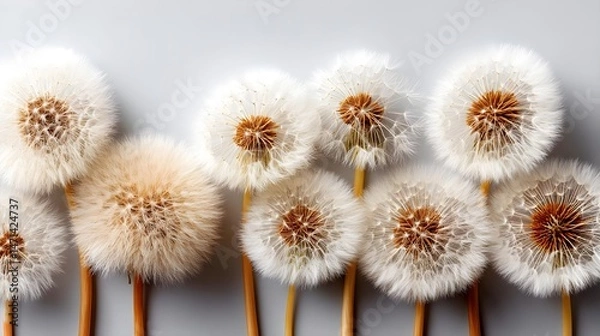 Fototapeta Close-up of dandelion puffballs in various stages of bloom