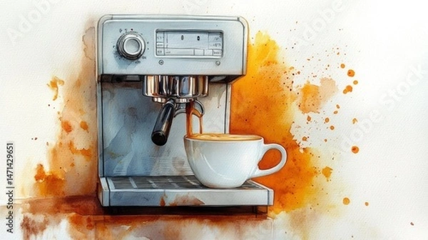 Obraz Detailed illustration of a coffee machine pouring coffee.