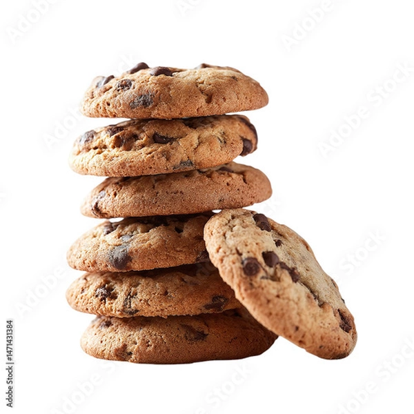 Fototapeta Stack of chocolate chip cookies on clean surface, dessert snack concept, white background --v 7.0