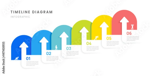 Fototapeta Business roadmap timeline infographic with 6 milestones elements, arrow, diagram, and icon, vector.
