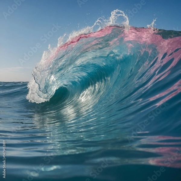 Obraz "Closeup of a pastel blue and pink ocean wave curling in soft motion."