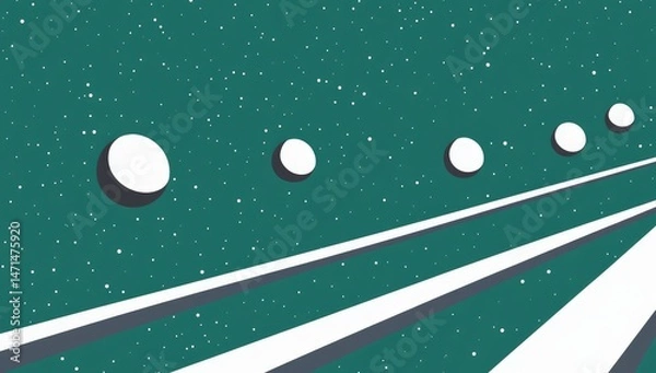 Fototapeta Cosmic highway with white orbs against a teal star-dusted backdrop