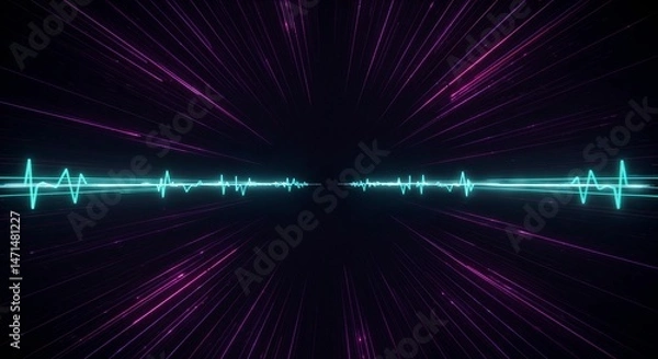 Fototapeta Abstract sound waves with neon lines on a dark background  
