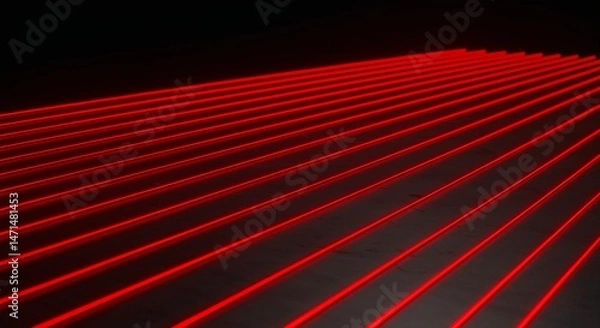 Fototapeta Red laser lines creating a pattern on a dark background  