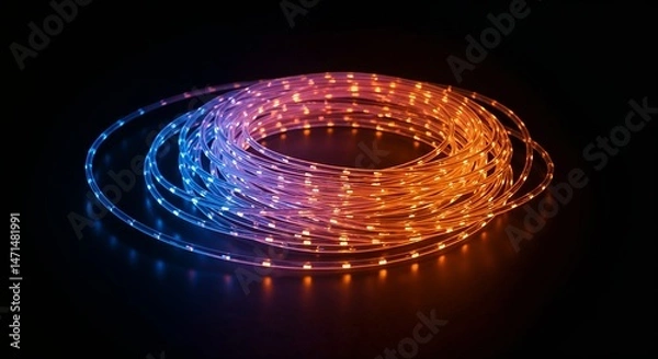 Fototapeta Vibrant LED strip lights glowing against a dark background  