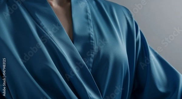 Fototapeta Elegant blue satin robe detail against a minimalist background  