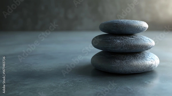 Fototapeta Balanced Zen: Stack of smooth dark stones, radiating peace and tranquility.