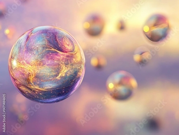 Fototapeta Colorful orbs float in a dreamy, pastel sky