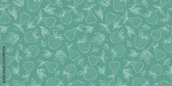 Fototapeta Abstract fruits, branches, leaves. Seamless pattern. Apple, pear icons. Vegetarian food, healthy eating. Repeating background.