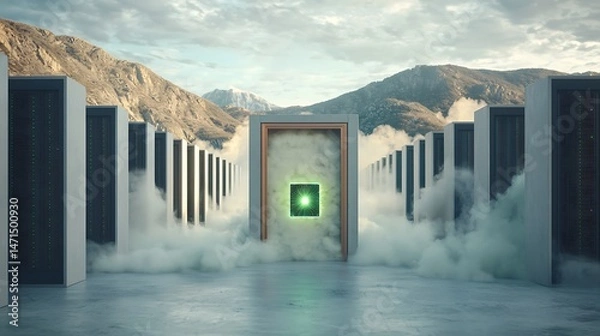Fototapeta Futuristic server room gateway