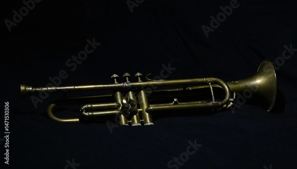 Obraz an old Jazz trumpet from the 1920s on a black background