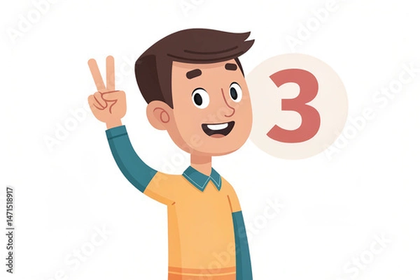 Fototapeta Young smiling man showing a three fingers gesture, number three