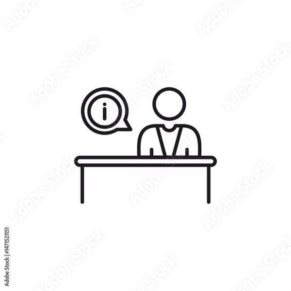 Fototapeta A minimalist line drawing illustration of icon information desk. Represents communication, help, assistance, or customer service. Clean and simple design ideal for websites, apps, and presentations.