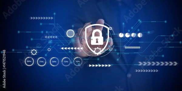Obraz Businessman hand pointing at lock icon, User security and privacy, Safe internet access and data protection from hackers and cybercriminals.