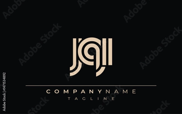 Fototapeta JQI Creative Unique Modern Letter Logo Design. Stylized logo featuring a unique letter design, presenting abstract minimalist aesthetics and modern appeal.