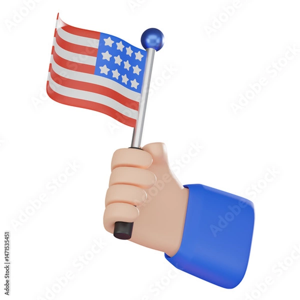 Fototapeta 3D Rrender, American Flag hand hold for Independence Day. Icon illustration