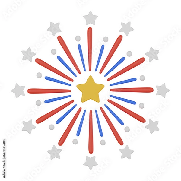 Fototapeta 3D Rrender, Fireworks for American Independence Themes. Icon illustration