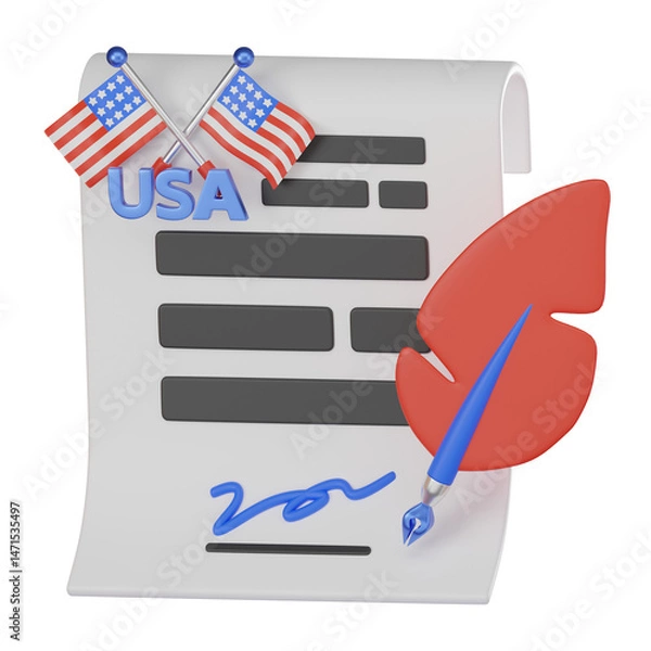 Fototapeta 3D Rrender, US Independence Declaration Document. Icon illustration