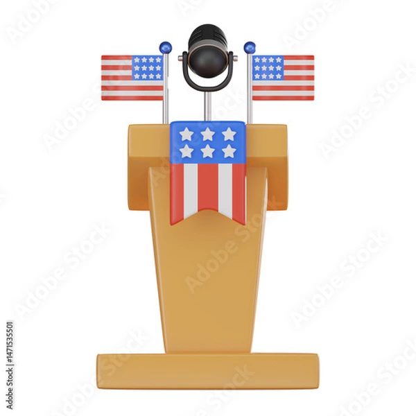 Fototapeta 3D Rrender, American Podium Scene for Political or Government Projects. Icon illustration