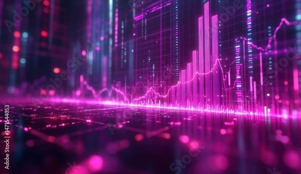 Fototapeta Digital data analytics with rising graph