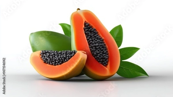 Obraz Realistic Papaya on Plan white Background