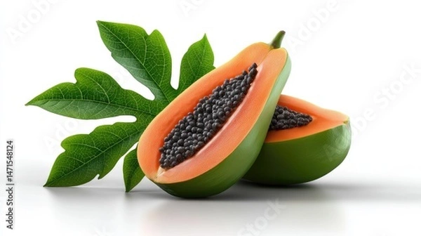 Obraz Realistic Papaya on Plan white Background