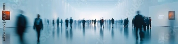 Fototapeta blurred business people walking at a trade fair, conference or walking in a modern hall