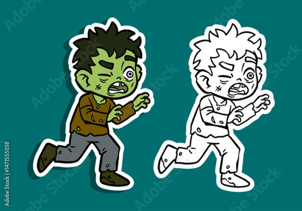 Obraz Cartoon Zombie Running Illustration