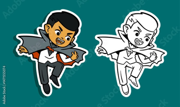 Obraz Cartoon vampire boy with cape and fangs