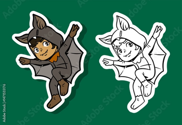 Obraz Child in a Bat Costume Sticker Illustration