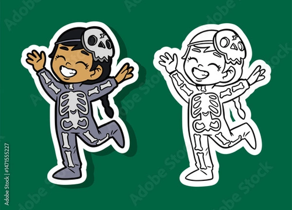 Obraz Child in Skeleton Costume for Halloween